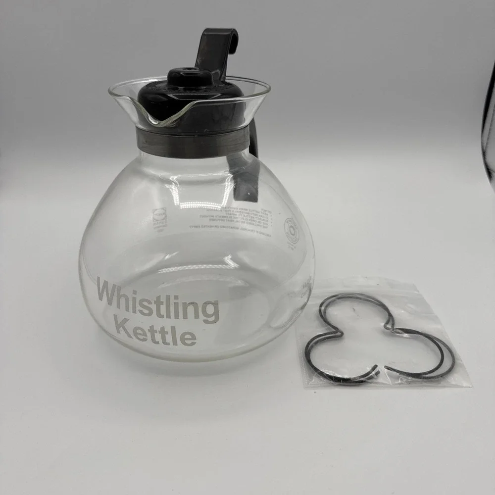 Cafe Brew Schott Duran Glass Whistling Kettle 12 cup + 2 Stovetop Metal Trivets